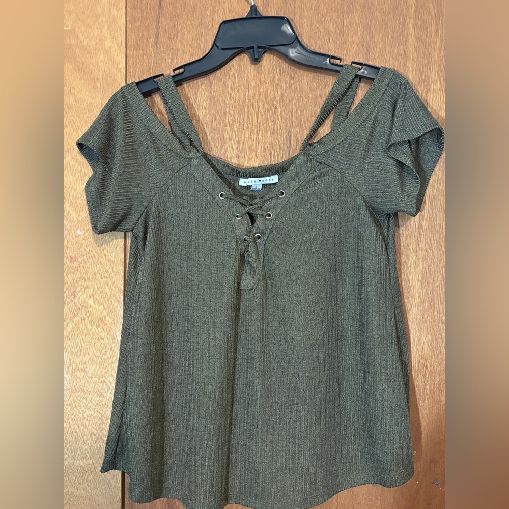 American Eagle Outfitters Khaki Lace-Up Blouse